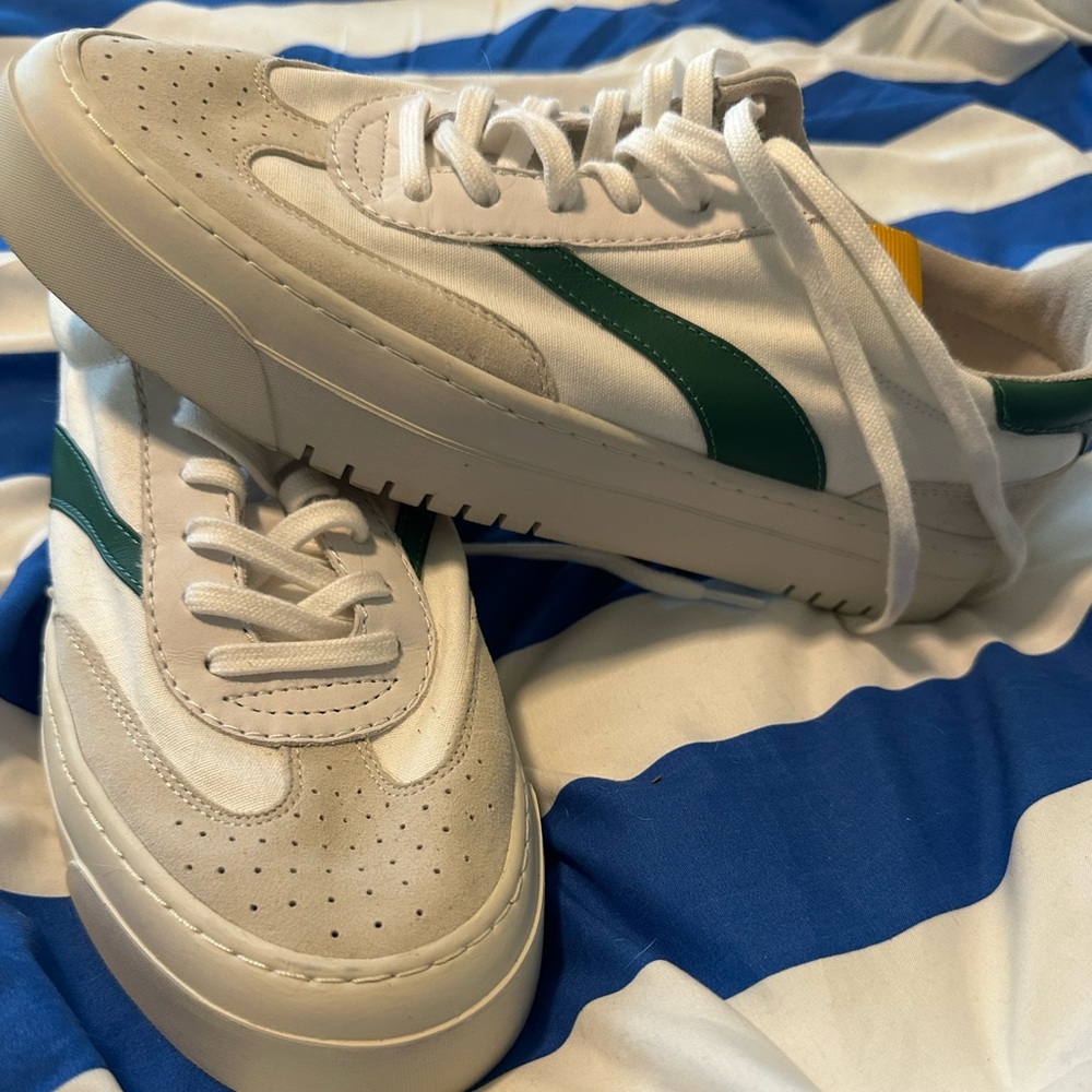 Puma Women's White and Green Sneakers